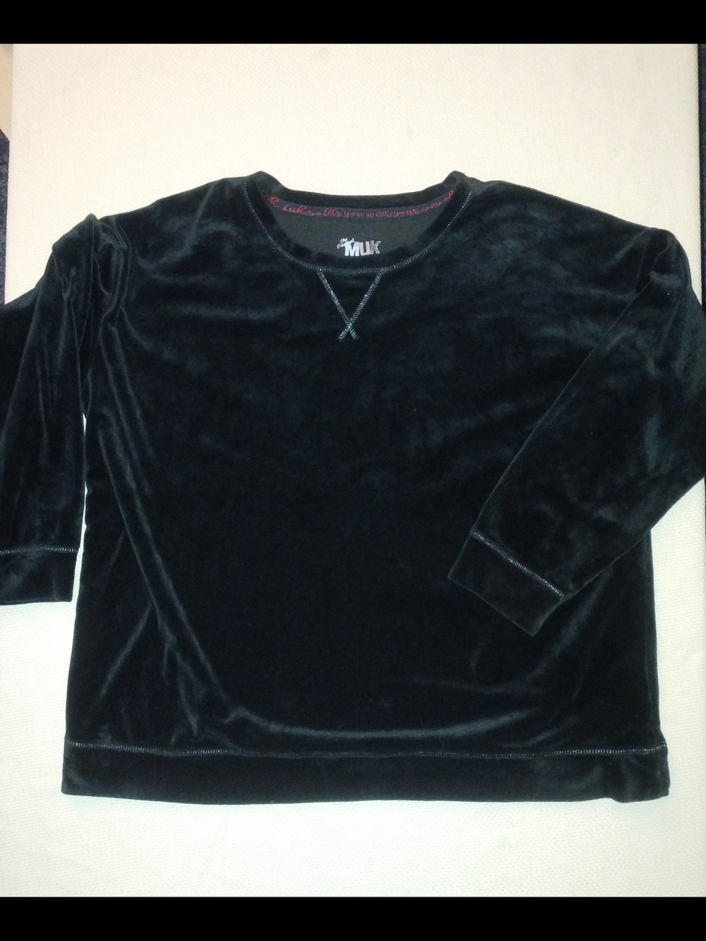 Muk Luks Size 1X Black Velour Sweater Sweatshirt